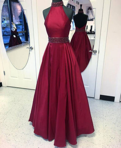 High Neck Long Prom Dresses with Beaded for Women