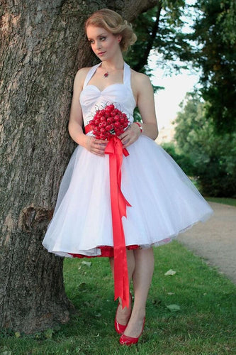 1950 Halter Knee Length Wedding Dresses Bridal Gown