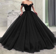 Load image into Gallery viewer, Off the Shoulder Black/Burgundy/Navy Blue Ball Gown Prom Dresses for Women