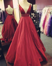 Load image into Gallery viewer, V Neck Long Prom Dresses with Beaded