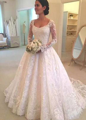 Square Long Sleeves Lace Wedding Dresses Bridal Gown