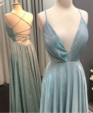 Charger l&#39;image dans la galerie, Shiny V Neck Long Prom Dresses Evening Dress