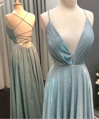 Shiny V Neck Long Prom Dresses Evening Dress