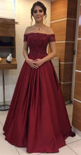 Load image into Gallery viewer, Off the Shoulder Long Burgundy Prom Dresses with Appliques
