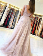 Load image into Gallery viewer, Hot Sell V Neck Long Prom Dresses with Appliques