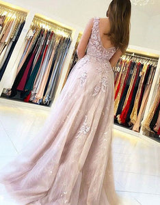 Hot Sell V Neck Long Prom Dresses with Appliques