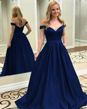 Load image into Gallery viewer, Off the Shoulder Royal Blue Long Prom Dresses Waist with Beaded