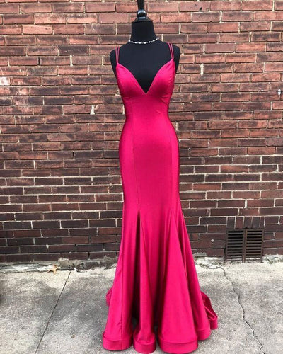 Double Straps Fuchsia Mermaid Prom Dresses