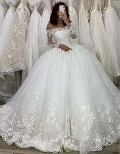 Off Shoulder Wedding Dresses Bridal Gown with Sleeves Lace