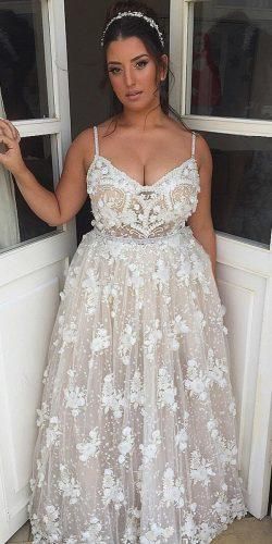 Spaghetti Straps Wedding Dresses Bridal Gown with 3D Flowers