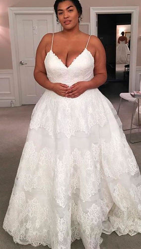 Plus Size Sparkly Spaghetti Straps Wedding Dresses Bridal Gown with Appliques