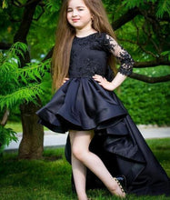 Laden Sie das Bild in den Galerie-Viewer, 3/4 Sleeves Crew Hi Low Black Flower Girl Dresses Pageant Gown