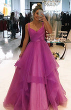 Laden Sie das Bild in den Galerie-Viewer, Straps Fuchsia Long Prom Dresses GH8