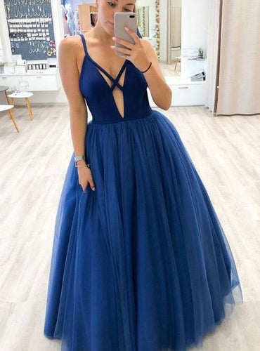 Deep V Neck Royal Blue Prom Dresses