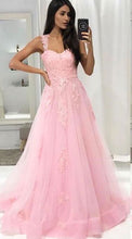 Load image into Gallery viewer, Straps Tulle Long Prom Dresses with Appliques