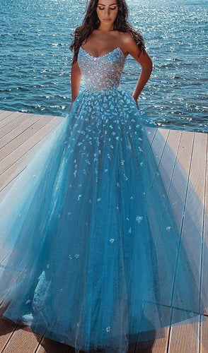 V Neck Tulle Prom Dresses Long for Beach