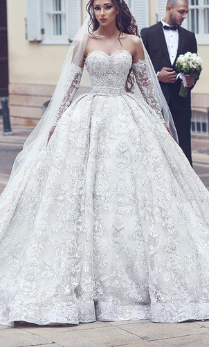 Sweetheart Wedding Dresses Bridal Gown with Appliques Beaded