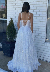 Sparkly Spaghetti Straps Prom Dresses with Pockets