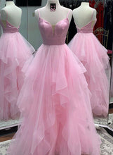 Load image into Gallery viewer, Spaghetti Straps Long Prom Dresses Light Fuchsia