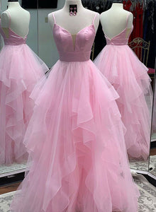 Spaghetti Straps Long Prom Dresses Light Fuchsia