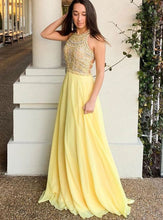 Load image into Gallery viewer, Yellow Long Prom Dresses with Rhinestones