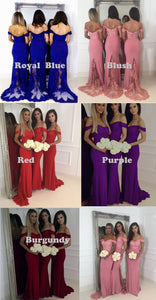 Off the Shoulder Mermaid Long Bridesmaid Dresses with Appliques