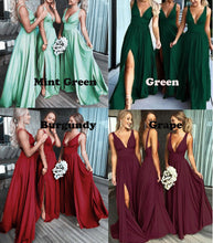 Load image into Gallery viewer, Deep V Neck Split Side Bridesmaid Dresses for Wedding