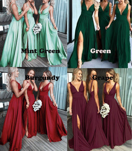 Deep V Neck Split Side Bridesmaid Dresses for Wedding