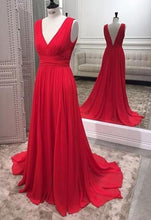 Laden Sie das Bild in den Galerie-Viewer, V Neck Red Long Prom Dresses Under 100 KJ008
