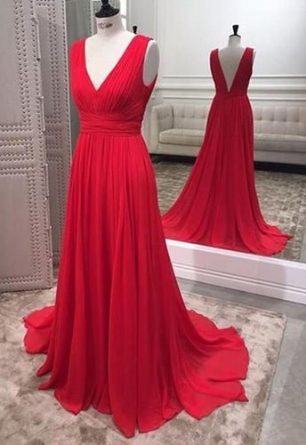 V Neck Red Long Prom Dresses Under 100 KJ008