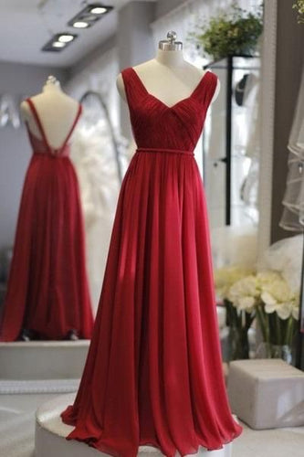 Dark Red Chiffon Long Prom Dresses Under 100