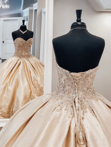 Strappless Ball Gowns Prom Dresses Quincenera Dresses with Pears Appliques