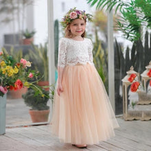 Load image into Gallery viewer, Two Piece Tulle Floor Length Flower Girl Dresses with Half Sleeves