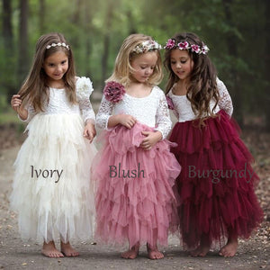 Scoop Ankle Length Flower Girl Dresses with Sleeves