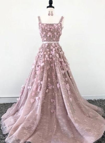 Square Sweep Train Tulle Lace Prom Dresses for Women