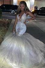 Load image into Gallery viewer, Sparkly V Neck Mermaid Prom Dresses Wedding Dress