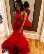 Load image into Gallery viewer, Mermaid Red Prom Dresses with Appliques Beaded