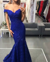 Load image into Gallery viewer, Off the Shoulder Mermaid Prom Dresses with Appliques