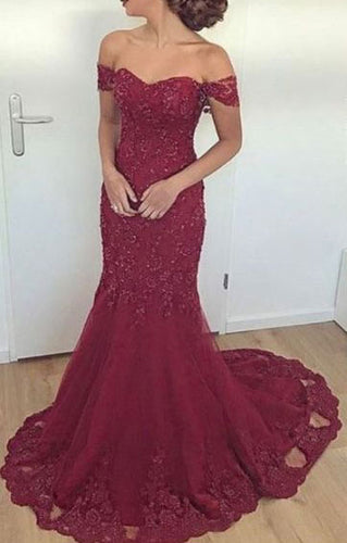 Off the Shoulder Long Prom Dresses with Appliques