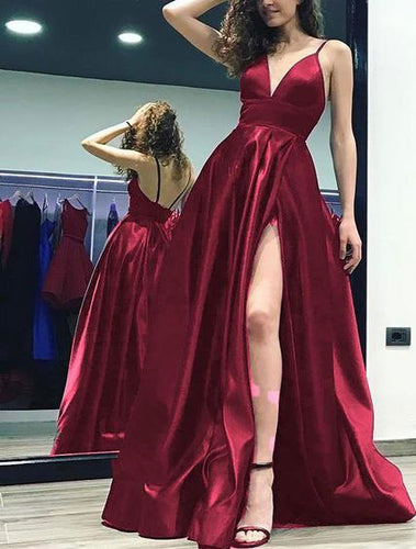 Spaghetti Straps Long Prom Dresses Under 100 with Split Side