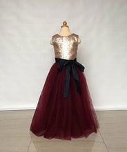 Load image into Gallery viewer, Crew Long Tulle Flower Girl Dresses with Sash HJ008