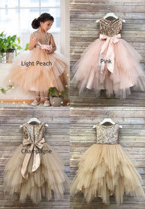 Sleeveless Sequins Ankle Length Flower Girl Dresses with Sash