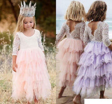 Load image into Gallery viewer, Ankle Length Tulle Flower Girl Dresses with Sleeves