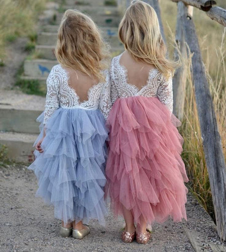 Ankle Length Tulle Flower Girl Dresses with Sleeves