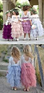 Ankle Length Tulle Flower Girl Dresses with Sleeves