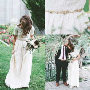 Boho Wedding Dresses Bridal Gowns Waist with Beaded