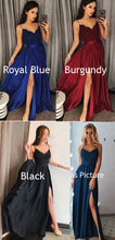 Charger l&#39;image dans la galerie, Spaghetti Straps Split Side Long Prom Dresses with Appliques