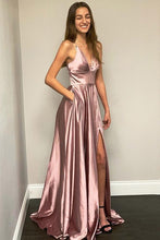 Load image into Gallery viewer, Spaghetti Straps Split Side Long Prom Dresses with Pockets