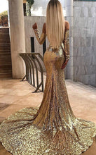 Load image into Gallery viewer, Sweetheart Split Side Mermaid Prom Dresses with Long Sleeves