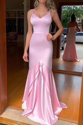 Spaghetti Straps Pink Long Prom Dresses for Women